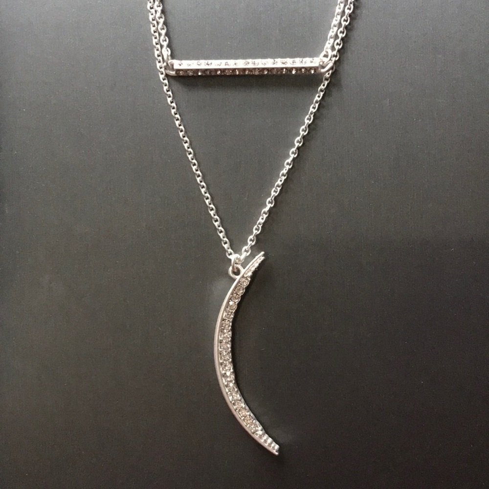 Silver Moon/Horizontal Bar Necklace Duo